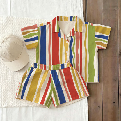 Zweiteiliges Set aus Bunt gestreiftem Baby und Kleinkind -Shirt und Shorts - Weiß - 3-5J - image 1
