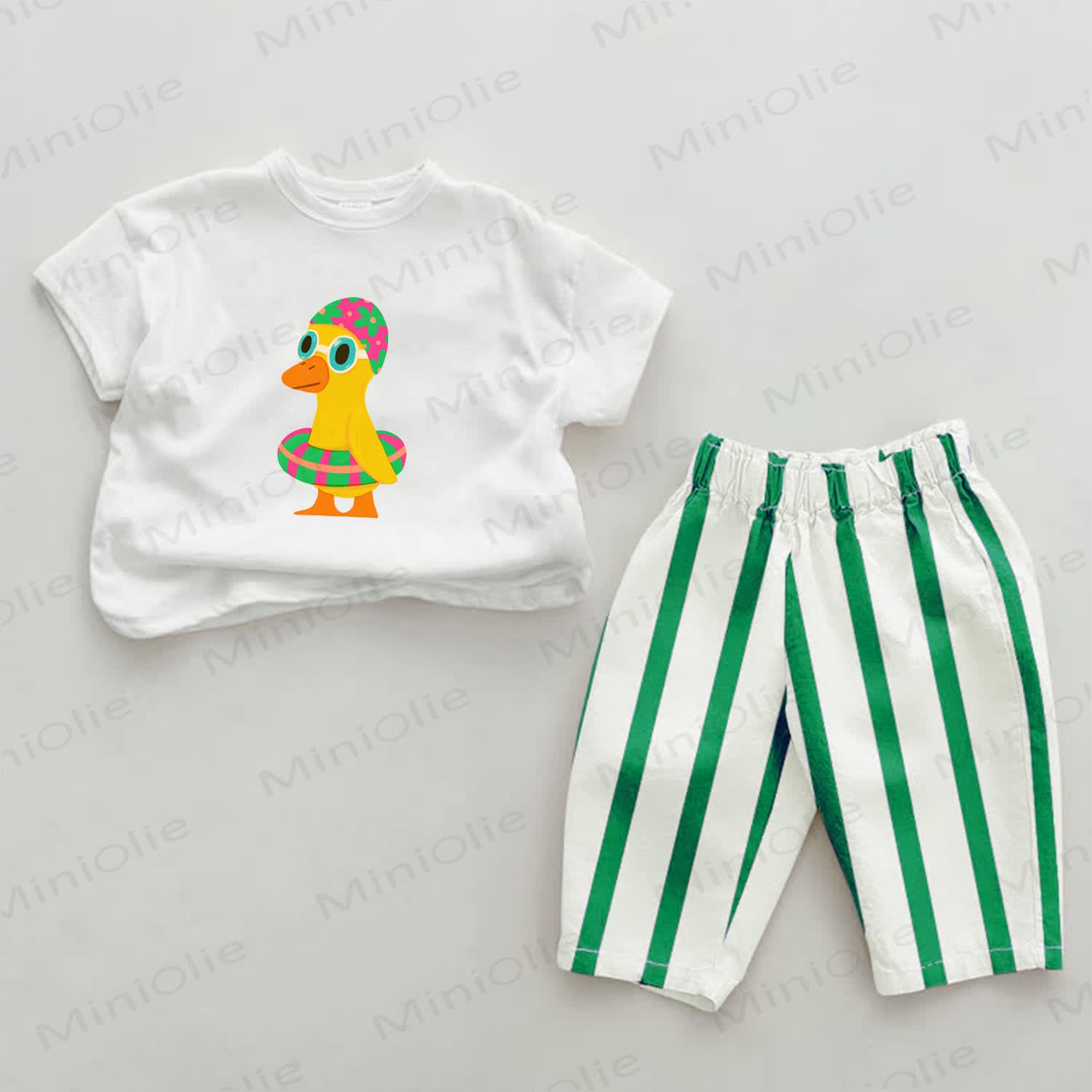 Baby Schwimmenten - Set mit vertikalen Streifen , 2-teilig - Weiß & Grün - 2-3J - image 1