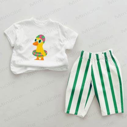 Baby Schwimmenten - Set mit vertikalen Streifen , 2-teilig - Weiß & Grün - 2-3J - image 1