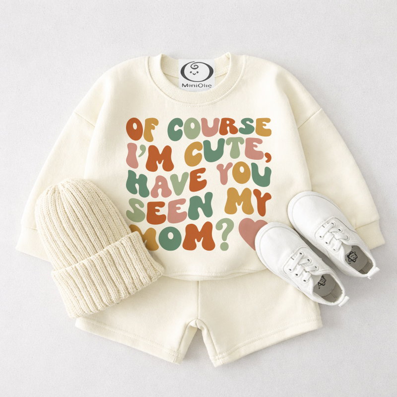OF COURSE I'M CUTE, HAVE YOU SEEN MY MOM? Baby Set aus cremeweißem Sweatshirt und Shorts , zweiteilig. - Cremeweiß - 3-4J - image 1