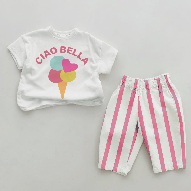 CIAO BELLA Baby Ice Cream Rosa Vertikal Streifen 2-teiliges Set - Weiß & Rosa - 2-3J - image 1