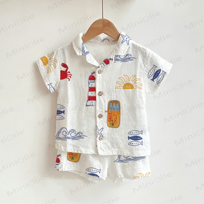 2-teiliges Set aus weißem Ozean Shirt und Shorts für Baby und Kleinkind - Weiß - 3-5J - image 1