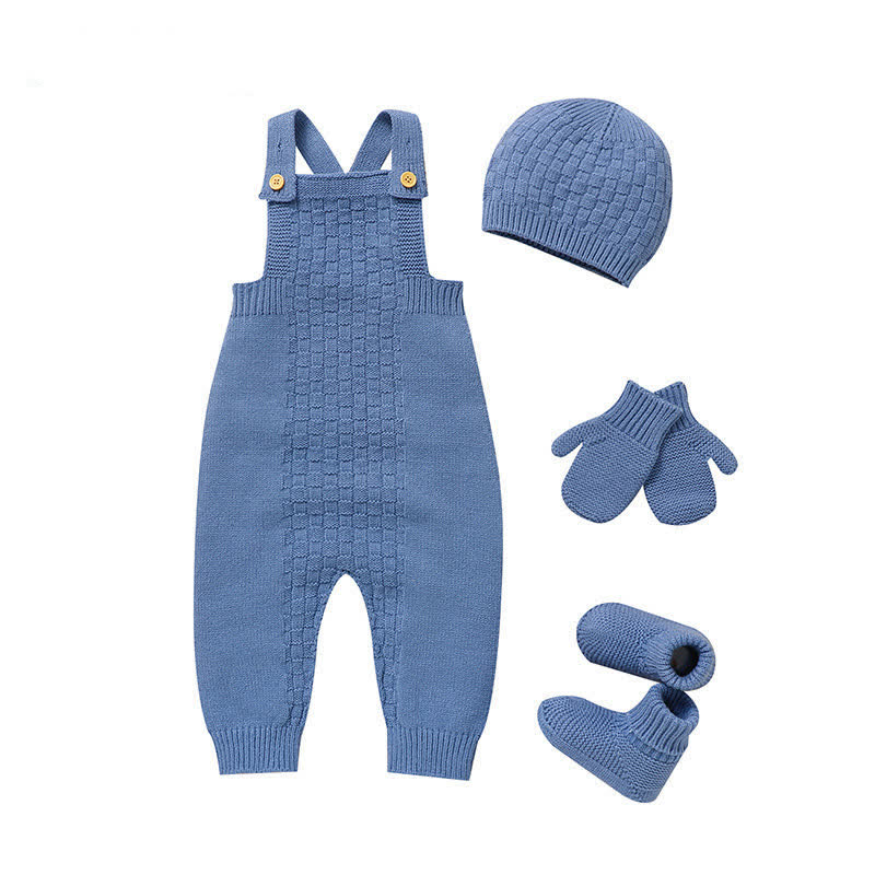 Einfarbig Stricken Strampler für Baby mit Hut , Socken und Handschuhe - image 5