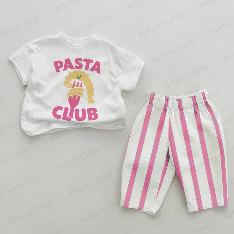 PASTA CLUB Baby , vertikal Streifen 2-teiliges Set - Weiß & Rosa - 2-3J - image 1