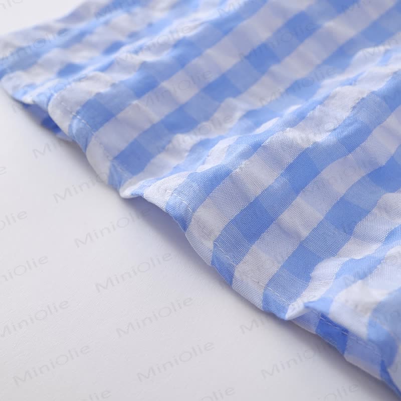 Blau Plaid Kleid mit Blume und Revers für Kleinkind - image 11