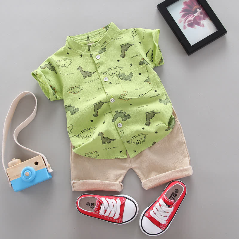 Baby Set mit Dino -Cartoon-Print: T-Stück und Shorts , 2-teilig - Grün - 3-4J - image 4