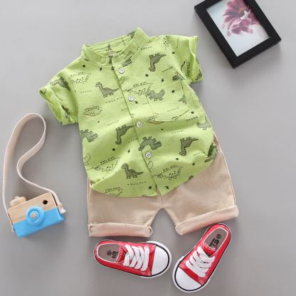 Baby Set mit Dino -Cartoon-Print: T-Stück und Shorts , 2-teilig - Grün - 3-4J - image 4