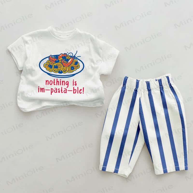 NICHTS IST UN- PASTA-BAR! Baby Pasta Print Blau Vertikal Streifen 2-teiliges Set - Weiß & Blau - 2-3J - image 1