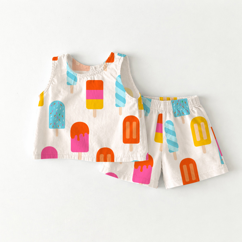 Ärmelloses Set mit Eiscreme-Print für Baby und Kleinkind - Weiß - 3-4J - image 1