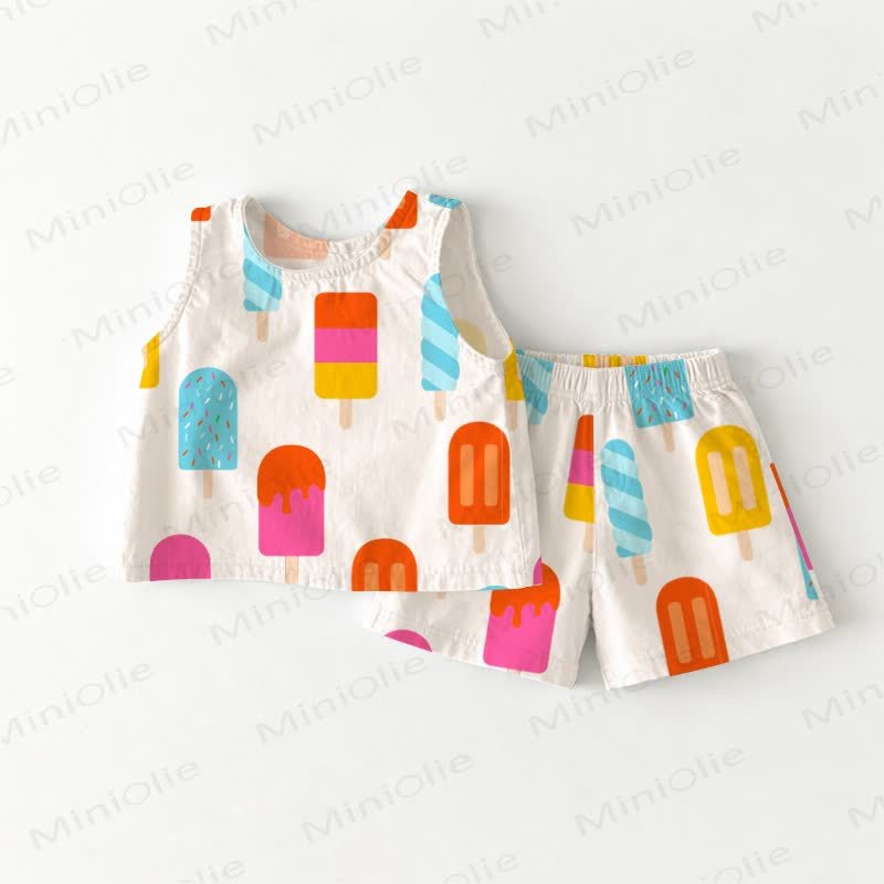 Ärmelloses Set mit Eiscreme-Print für Baby und Kleinkind - Weiß - 3-4J - image 1