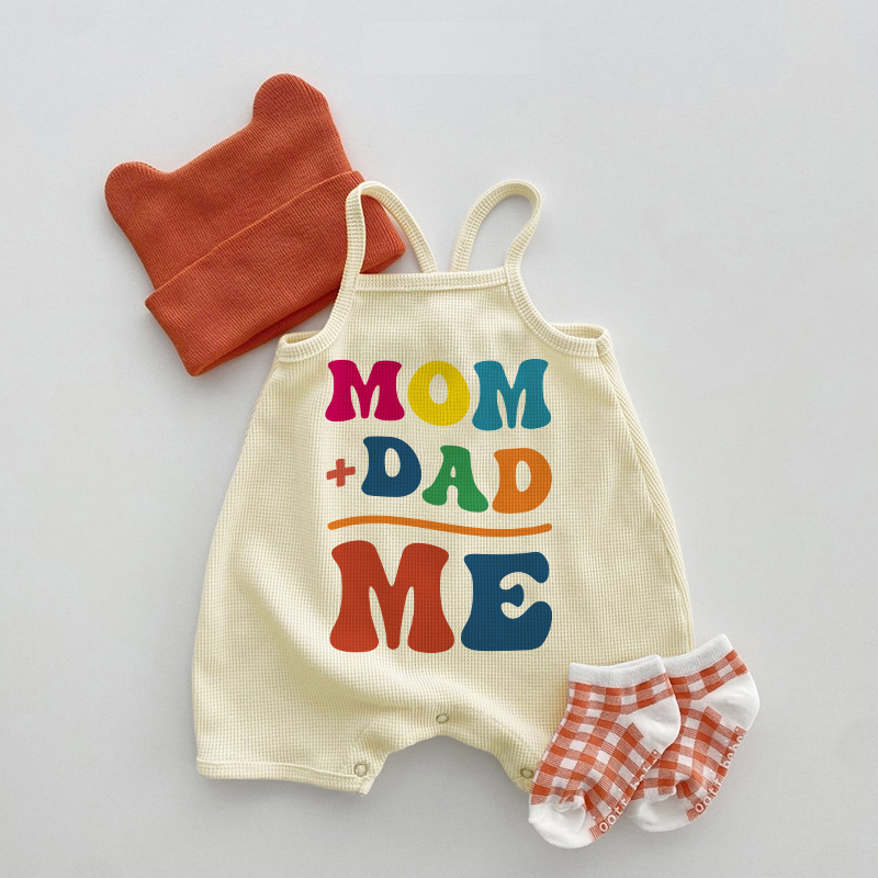 DAD MOM ME Ich Baby Beige Waffel Strampler mit Hosenträgern - Beige - 18-24M - image 1