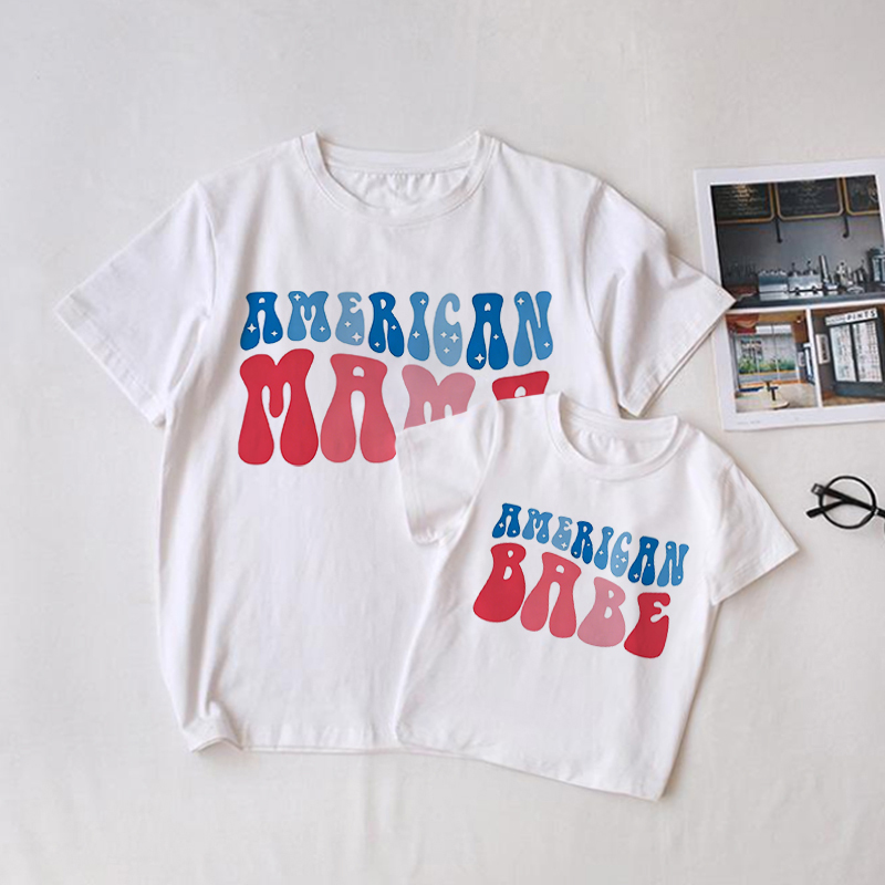 AMERICAN MAMA&BABE Familie -Partnerlook-T-Shirt in Weiß - Weiß - Baby T-Shirt: 3-5J - image 1