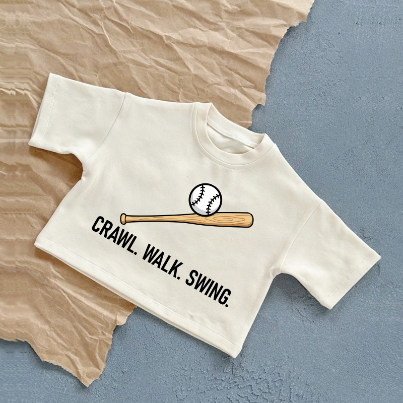 Krabbeln. Laufen. Schaukeln. Baby -Baseball- Sommer Freizeit-T-Shirt - Weiß - 2-3J - image 1