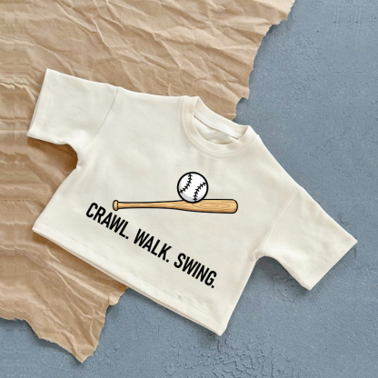 Krabbeln. Laufen. Schaukeln. Baby -Baseball- Sommer Freizeit-T-Shirt - Weiß - 2-3J - image 1