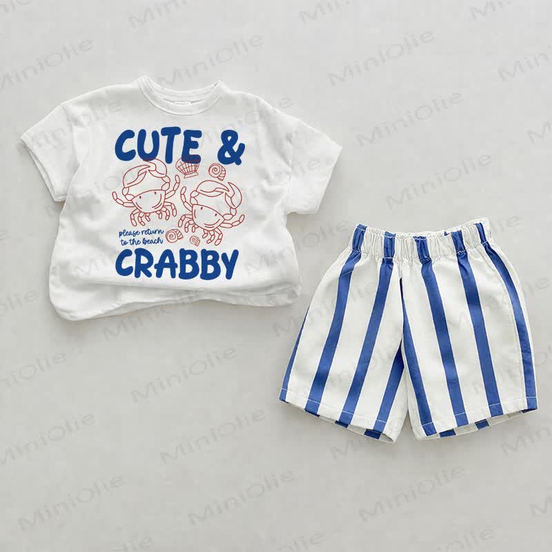 CUTE & CARBBY Baby , vertikal Streifen 2-teiliges Shorts Set - Weiß & Blau - 2-3J - image 1