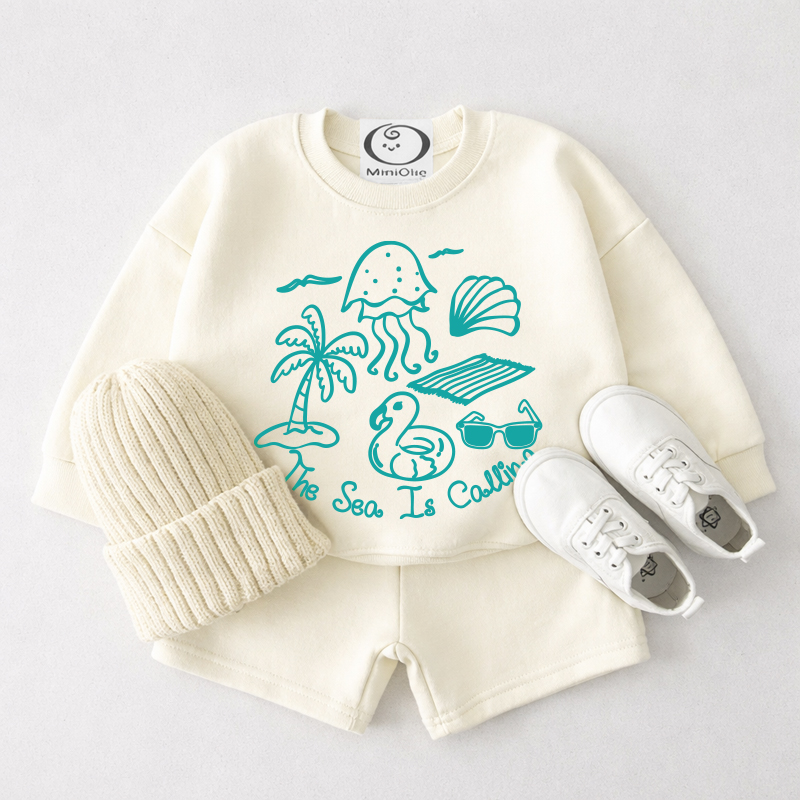 THE SEA IS CALLING Baby Cremeweißes Sweatshirt und Shorts 2-teiliges Set - Cremeweiß - 3-4J - image 1