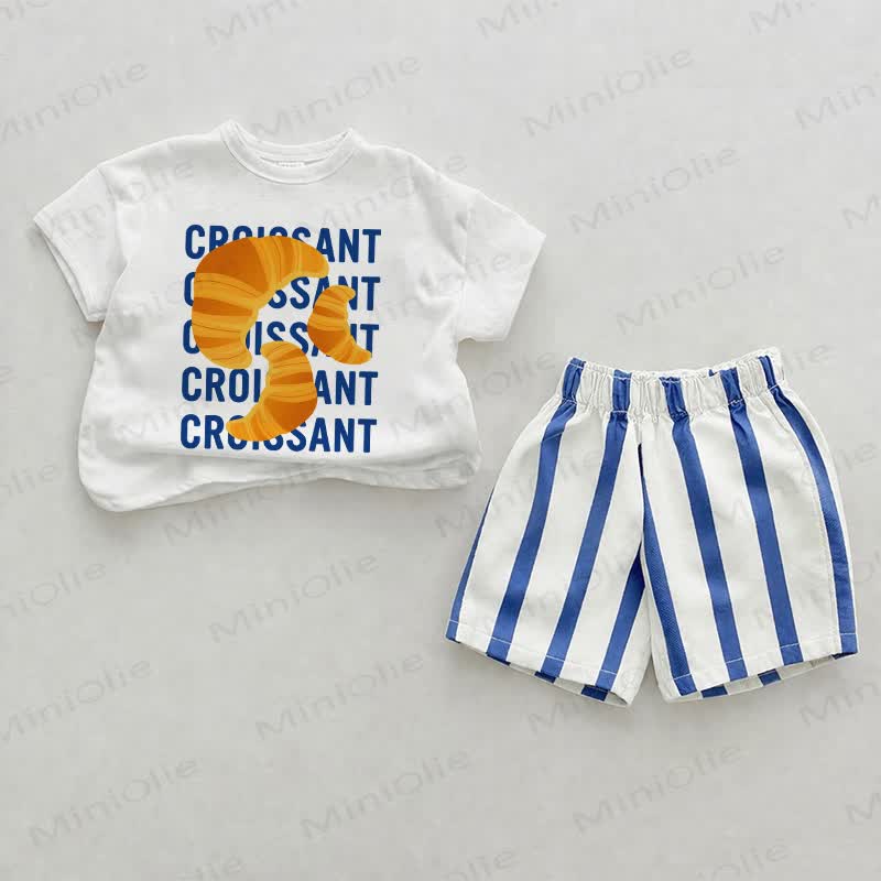 CROISSANT Baby Croissant Print Blau Vertikal Streifen 2-teiliges Shorts Set - Weiß & Blau - 2-3J - image 1