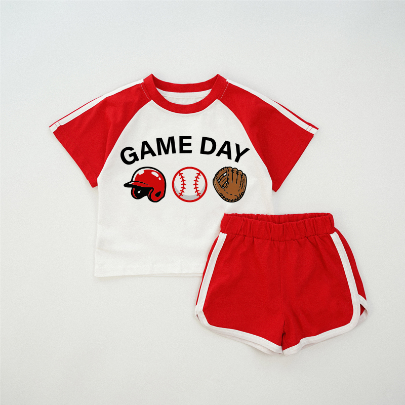GAME DAY Baby Baseball Print Rotes Raglan T-Shirt Set - Rot - 2-3J - image 1