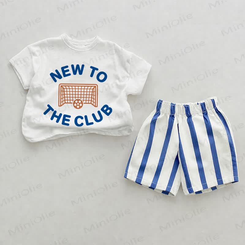 NEW TO THE CLUB: Baby , vertikal Streifen 2-teiliges Shorts Set - Weiß & Blau - 2-3J - image 1