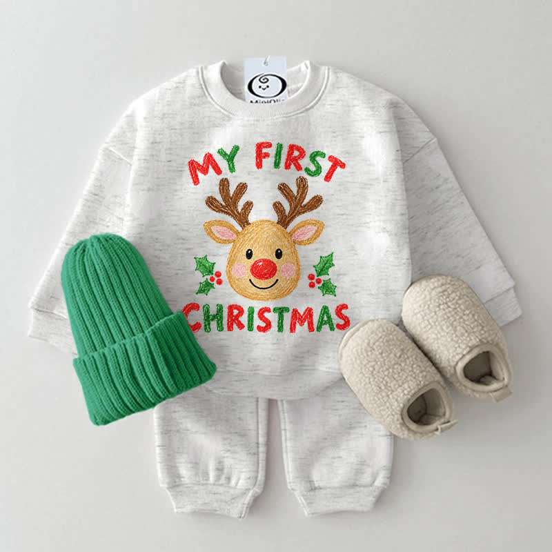 MY FIRST CHRISTMAS Baby -Rentier- Sweatshirt 2-teiliges Set - Hellgrau - 2-3J - image 4