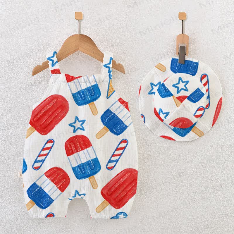 Baby Strampler mit Hut am Stiel-Print und Strampler Mütze - Weiß - 18-24M - image 1