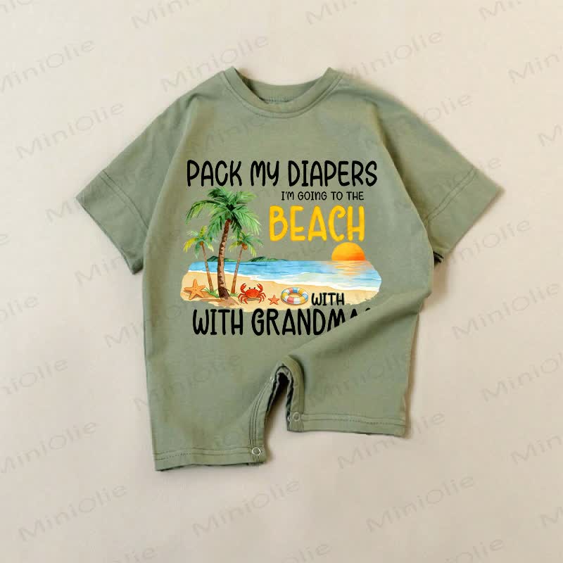 PACK MY DIAPERS I'M GOING TO THE BEACH WITH MY GRANDMA!! Baby Strampler - Grün - 18-24M - image 1