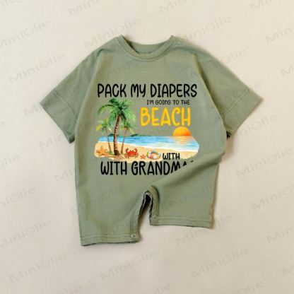 PACK MY DIAPERS I'M GOING TO THE BEACH WITH MY GRANDMA!! Baby Strampler - Grün - 18-24M - image 1