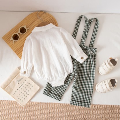 Baby Jungen Gentleman Plaid Bodysuit Overalls 2-teiliges Set - image 18