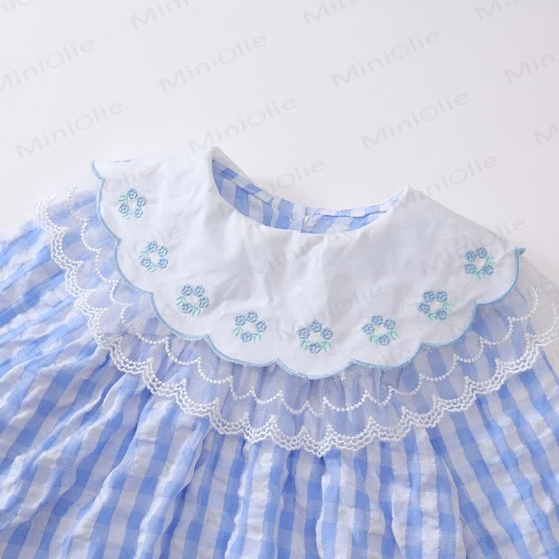 Blau Plaid Kleid mit Blume und Revers für Kleinkind - image 5
