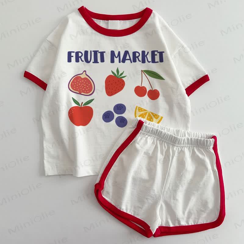 FRUIT MARKET Baby T-Shirt und Shorts 2-teiliges Set - Weiß & Rot - 3-5J - image 1