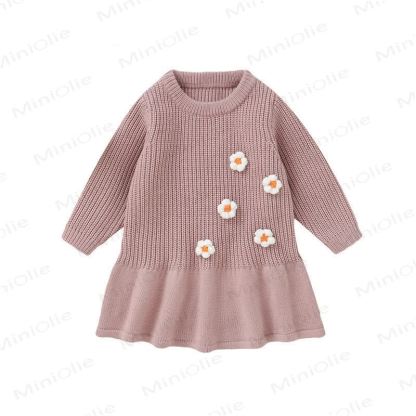 Baby Mädchen Einfarbig Blume Rosa Kleid - image 4