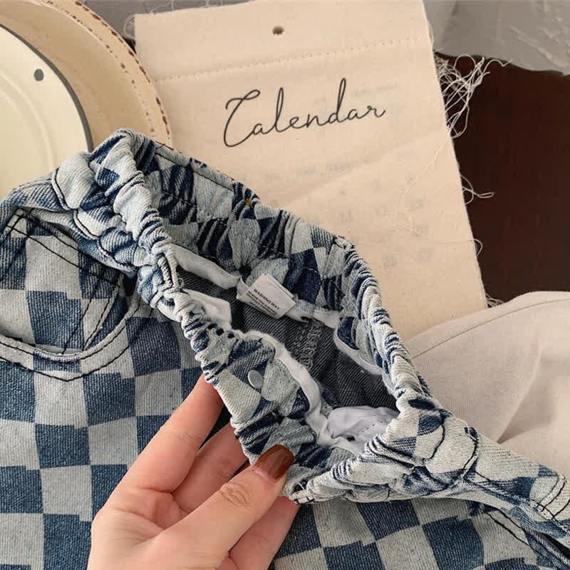 Blaue, lockere Jeanshose mit Rautenmuster für Kleinkinder
