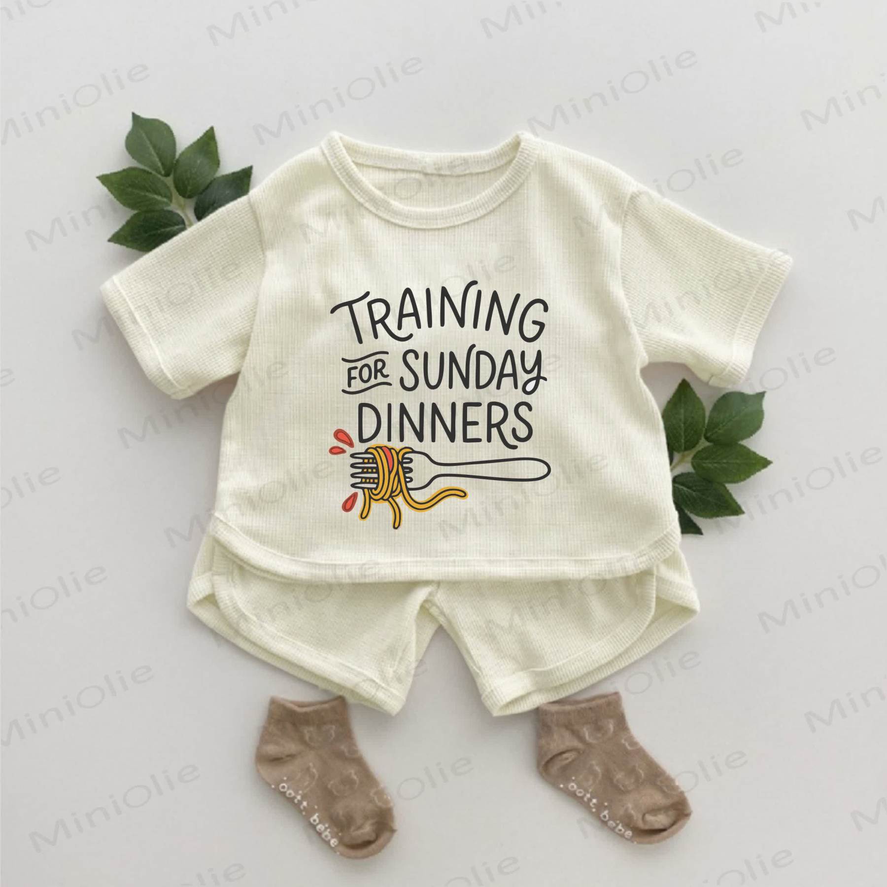 TRAINING FOR SUNDAY DINNERS Baby Pasta Print Waffel 2- Set - Aprikose - 2-3J - image 1
