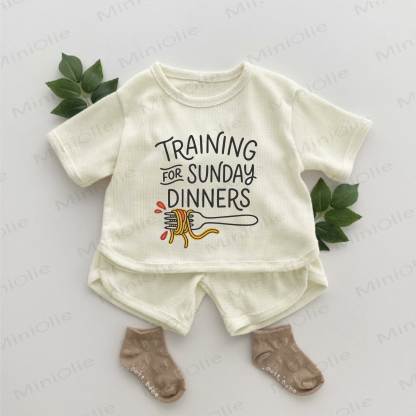 TRAINING FOR SUNDAY DINNERS Baby Pasta Print Waffel 2- Set - Aprikose - 2-3J - image 1