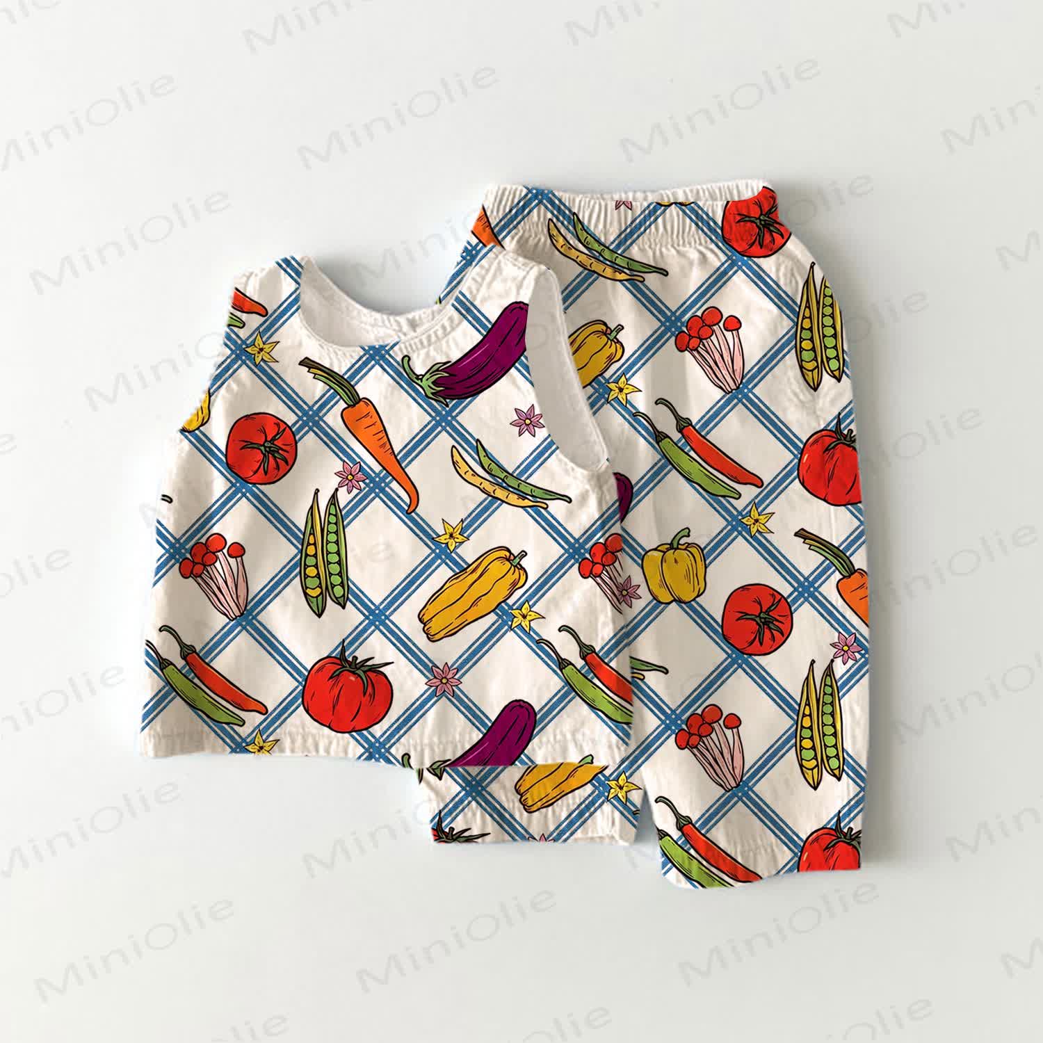 Plaid 2-teiliges Set mit kariertem Gemüseprint für Baby - Weiß - 3-4J - image 1