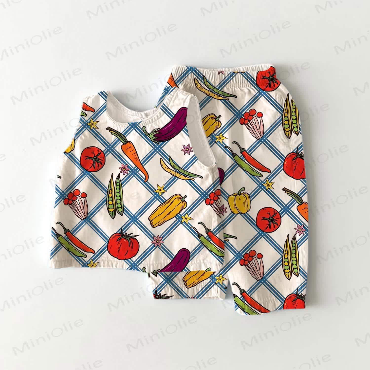 Plaid 2-teiliges Set mit kariertem Gemüseprint für Baby - Weiß - 3-4J - image 1