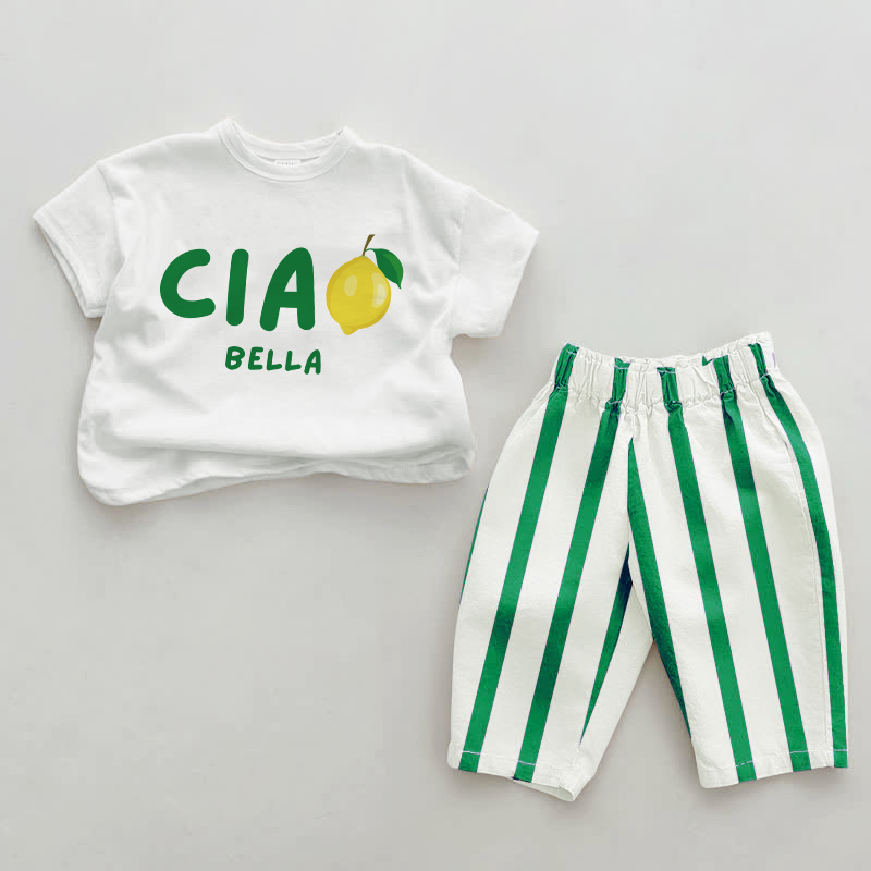 CIAO BELLA Baby Zitronengrün Vertikal Streifen 2-teiliges Set - Weiß & Grün - 2-3J - image 1
