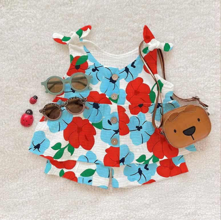 Baby Kleinkind Set aus Tanktop und Shorts mit Blume , bestehend aus Tanktop und Shorts - Beige - 8-9J - image 1