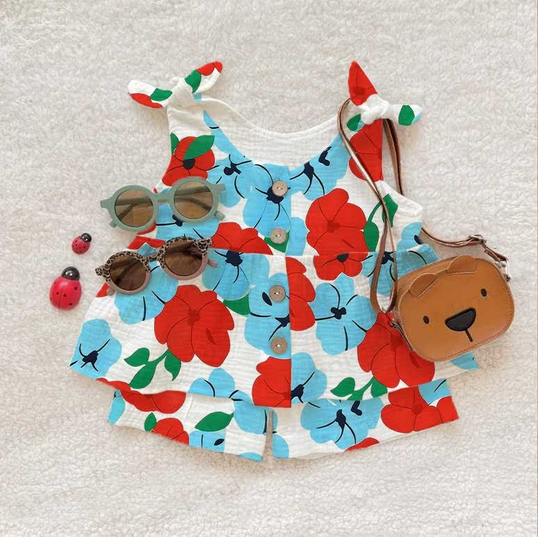 Baby Kleinkind Set aus Tanktop und Shorts mit Blume , bestehend aus Tanktop und Shorts - Beige - 8-9J - image 1