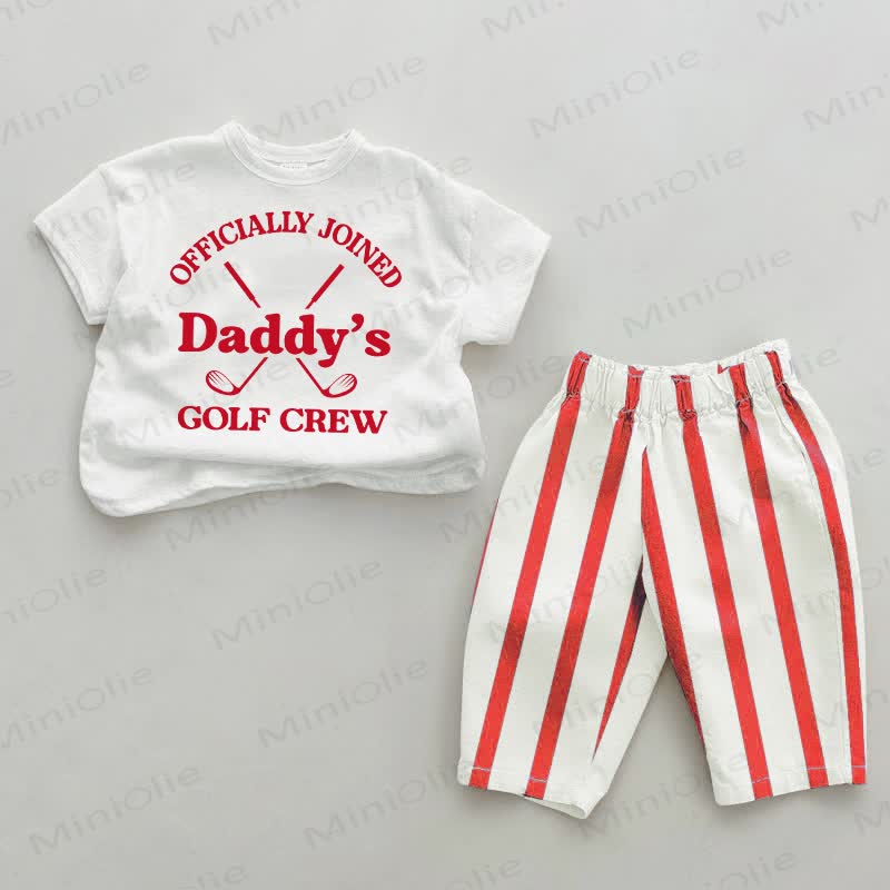 OFFICIALLY JOINED DADDY'S GOLF CREW: Baby Set mit rot-weiß Streifen Hose (2-teilig) - Weiß & Rot - 2-3J - image 1
