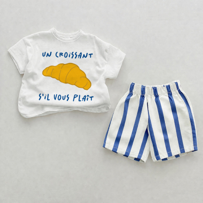 UN CROISSANT S'LL VOUS PLAIT Baby , vertikal Streifen, zweiteiliges Shorts Set - Weiß & Blau - 2-3J - image 1