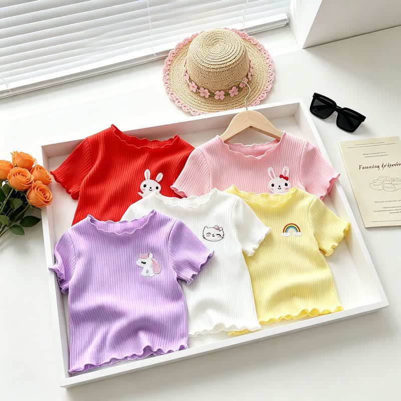 Kleinkind Baby Mädchen-T-Shirt mit Gerippt , Tier und Rüschenbesatz - image 7