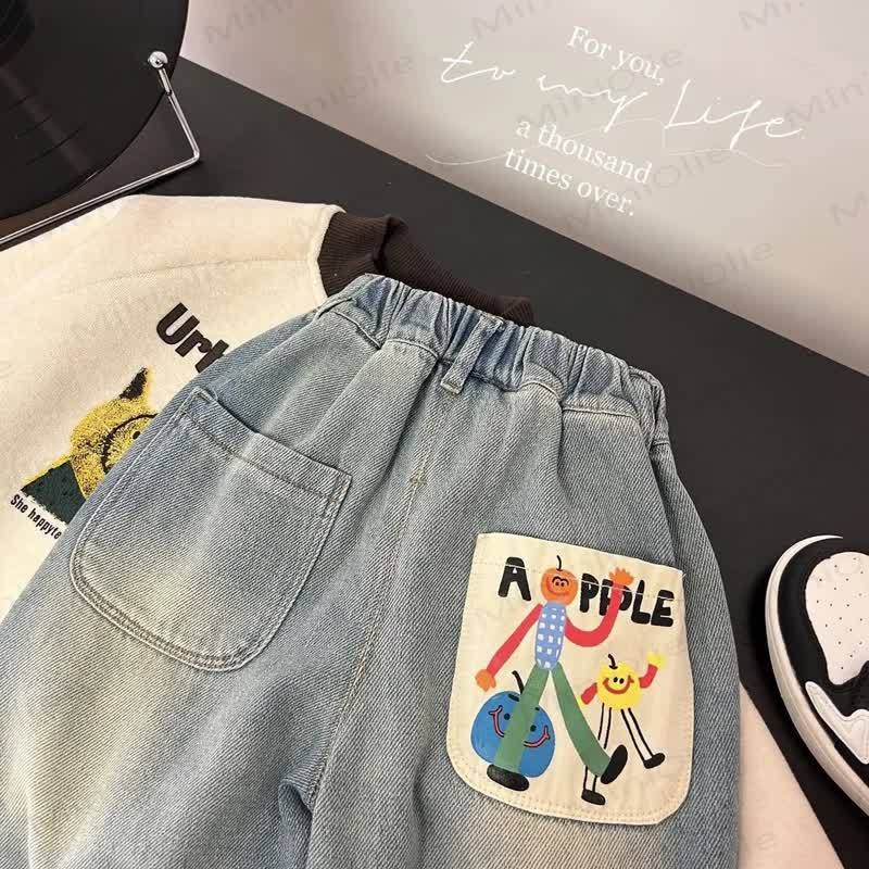 Jeans mit Cartoon-Apfeldruck für Kinder-Jungen - image 4