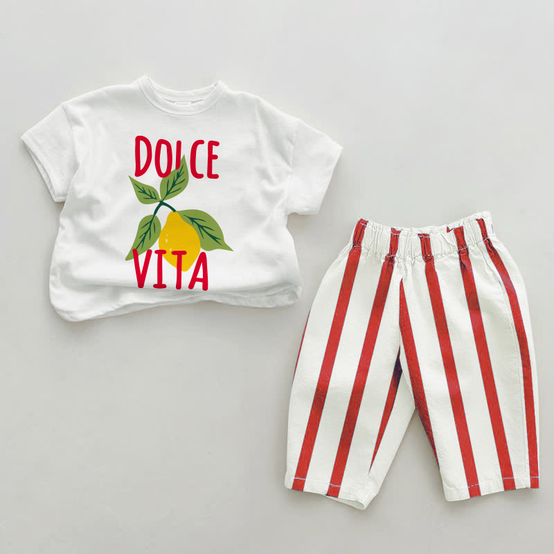 DOICE VITA Baby Lemon Rot Streifen 2-teiliges Set - Weiß & Rot - 2-3J - image 1