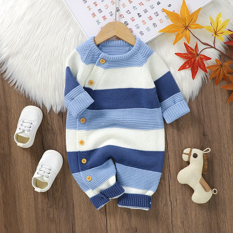 Gestreifter Baby Stricken - Strampler - Blau - 18-24M - image 4