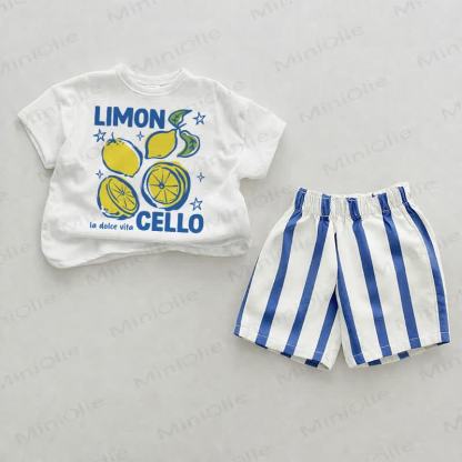 LIMON CELLO LA DOLCE VITA Baby , vertikal Streifen 2-teiliges Shorts Set - Weiß & Blau - 2-3J - image 1