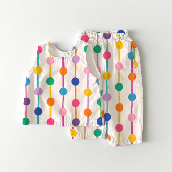 Buntes, gestreiftes 2-teiliges Bunt Baby Set mit Punktmuster - Weiß - 2-3J - image 1