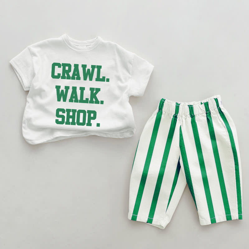 CRAWL. WALK. SHOP. Baby , vertikal Streifen 2-teiliges Set - Weiß & Grün - 2-3J - image 1