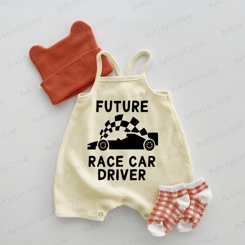 FUTURE RACE CAR DRIVER Baby Waffel -Strampler mit Hosenträgern - Beige - 18-24M - image 1