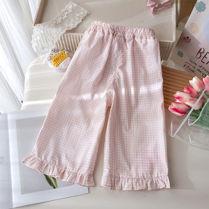2-teiliges Set für Kleinkind : Weiß-rosa Schleife T-Stück und Gingham Hose - image 10